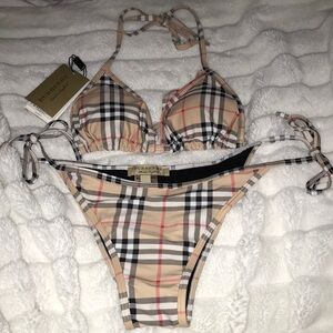 Burberry Women's Beige Nova Check Two-Piece Bikini Swimwear AUTHENTIC